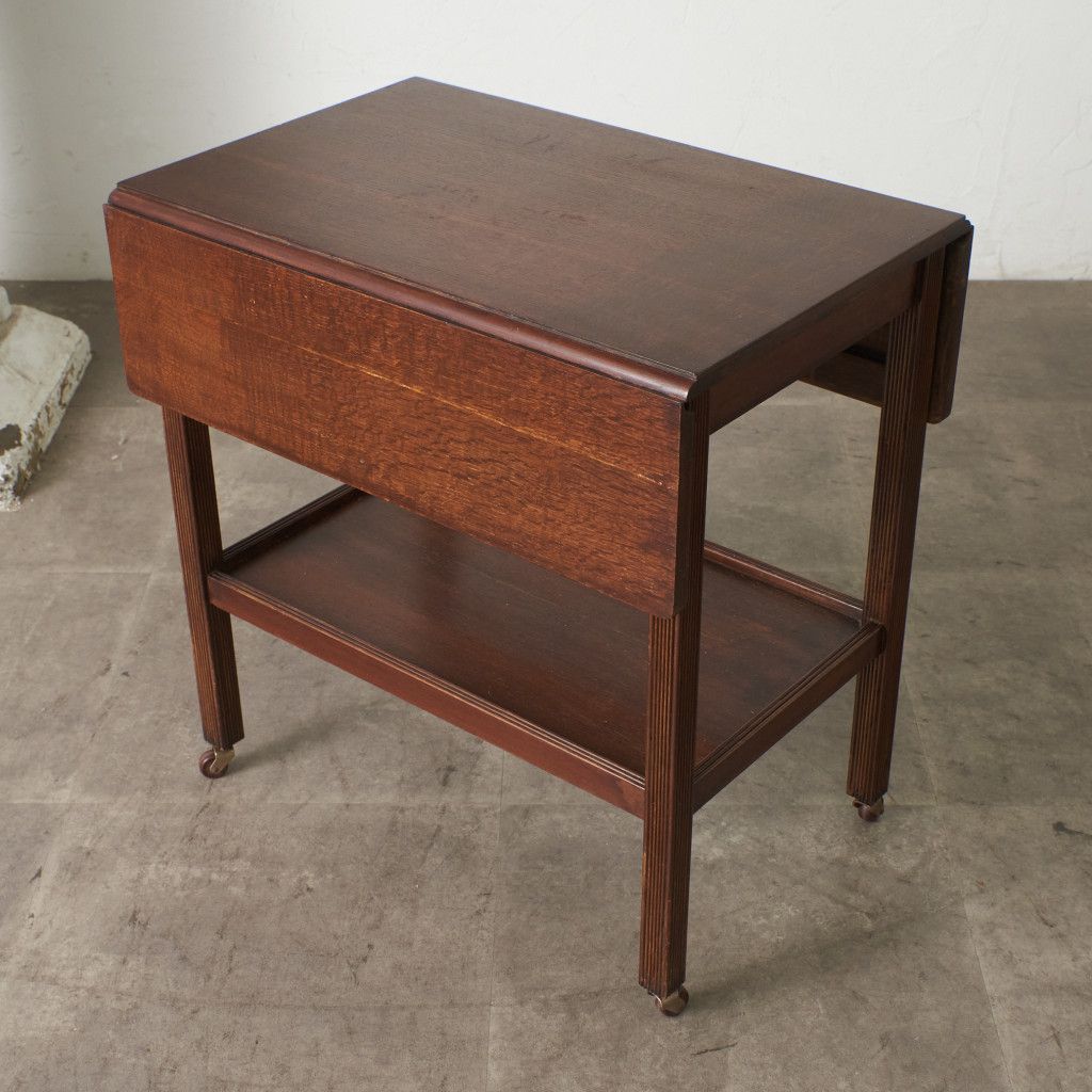 英国 アンティーク ティートローリー ドロップリーフ 木製 オーク 拡張