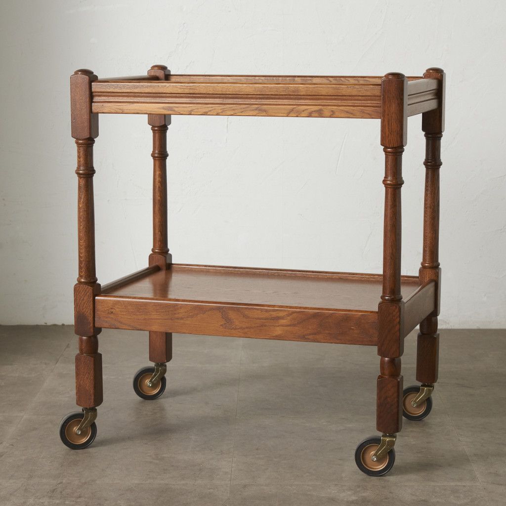 英国 クラシック トロリー ワゴン オーク 無垢材 キャスター サイド