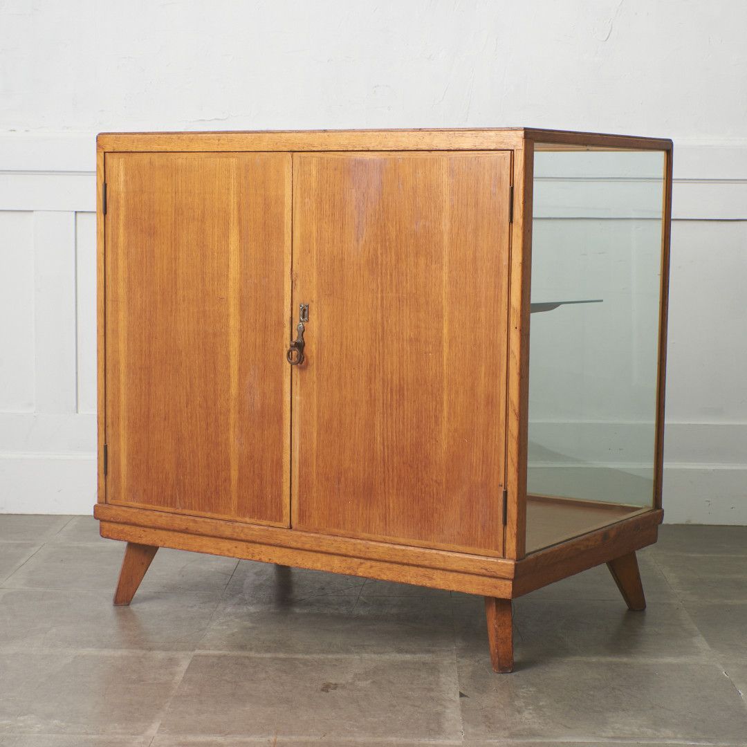 英国 アンティーク ショーケース オーク 飾り棚 カウンターテーブル