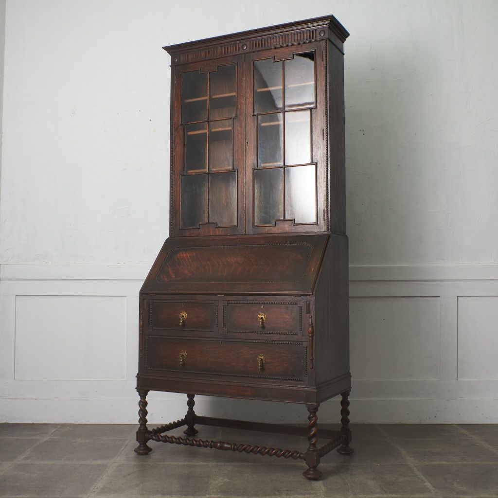 英国 アンティーク ブックビューロー 机 オーク デスク 木製