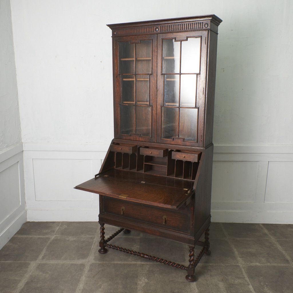 英国 アンティーク ブックビューロー 机 オーク デスク 木製