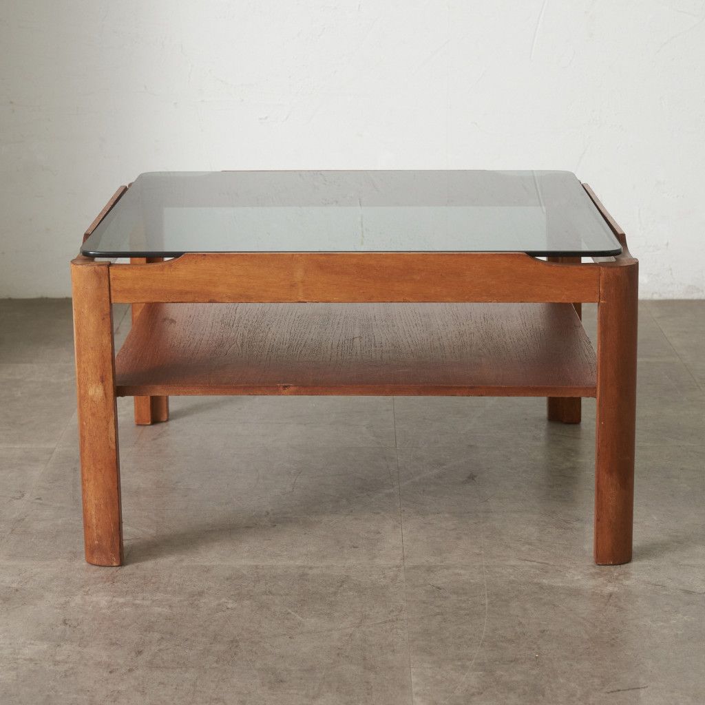 英国 Myer ヴィンテージ ガラストップ コーヒーテーブル チーク