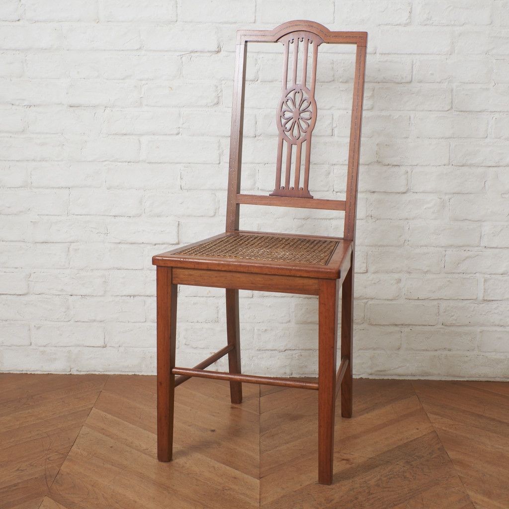 英国 アンティーク サイドチェア 籐張り マホガニー 木彫刻 木製 椅子