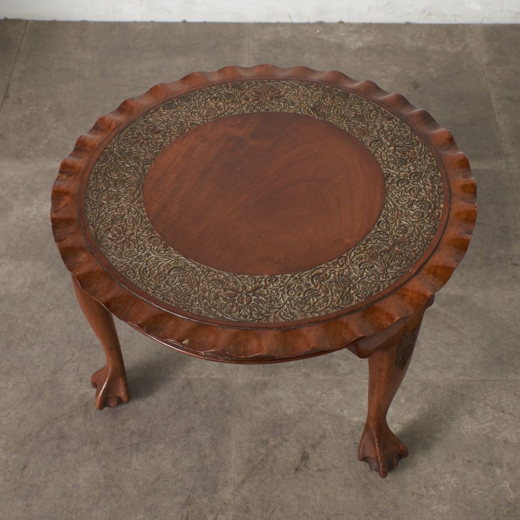 英国 アンティーク コーヒーテーブル ウォールナット 木彫刻 センター