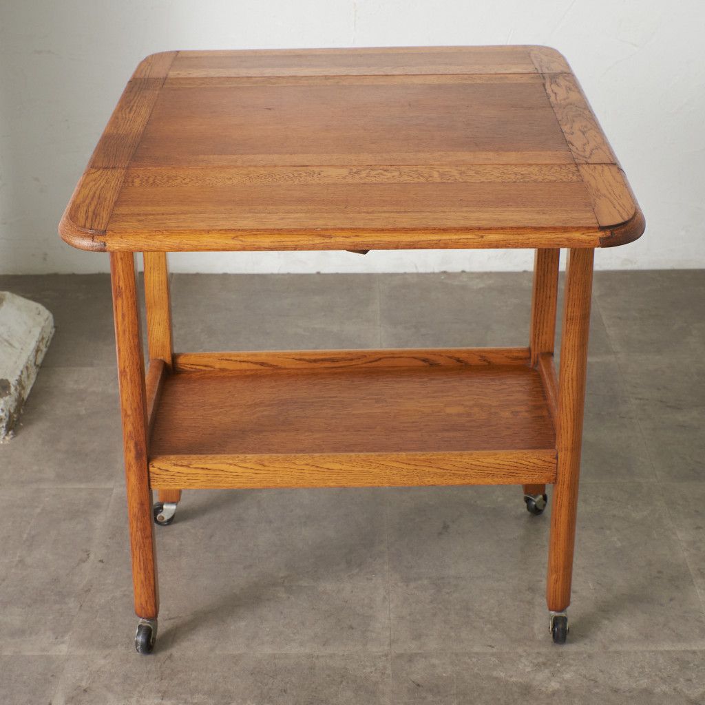 英国 アンティーク ティートローリー ドロップリーフ 木製 オーク 拡張