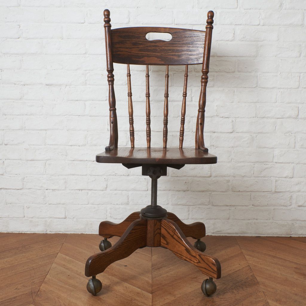 アメリカ デスクチェア 無垢材 オーク US ヴィンテージ 回転 木製 椅子
