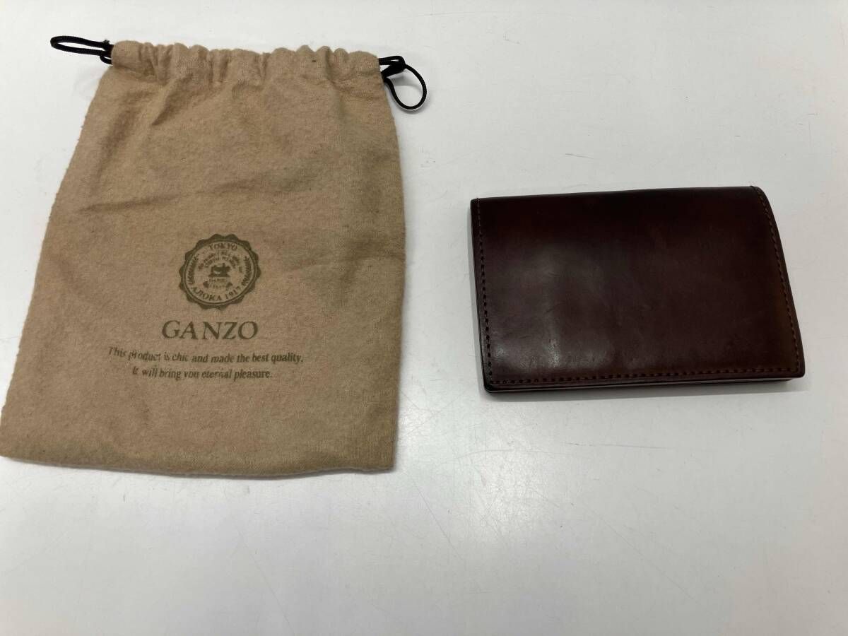 保存袋付き】 GANZO ガンゾ レザー ダークブラウン カードケース 無地