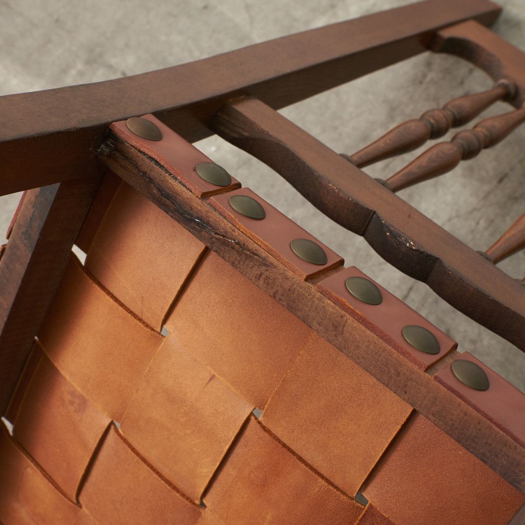 スペイン ヴィンテージ ダイニングチェア 本革 木彫刻 ビーチ 無垢材