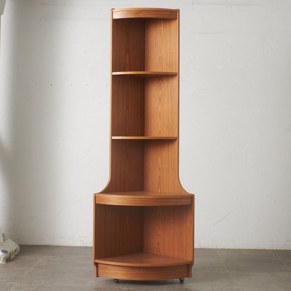 英国 ヴィンテージ コーナー キャビネット 木製 チーク キャスター