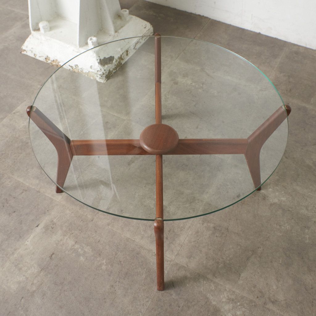 英国 ヴィンテージ ガラス センターテーブル ラウンド コーヒー