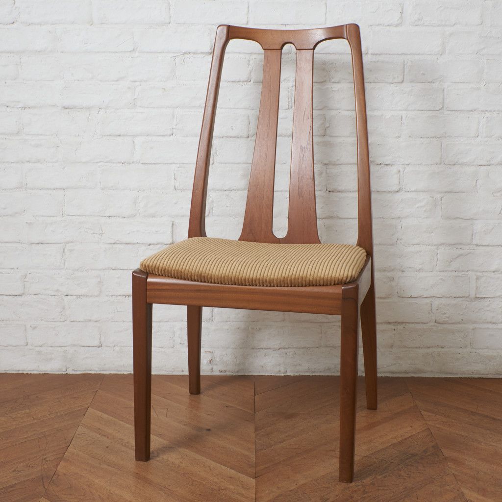 美品 ヴィンテージ チーク無垢材 ハイバックダイニングチェア 1脚分_ 張替済 nathan ダイニングチェア ヴィンテージ チーク 椅子 ハイバック