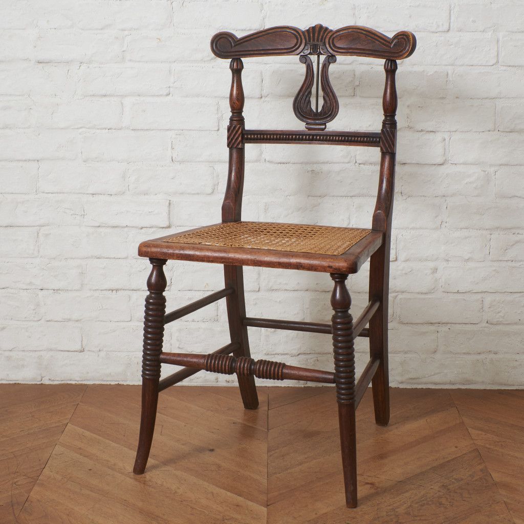 英国 アンティーク ダイニングチェア 籐張り リージェンシー 様式 木製