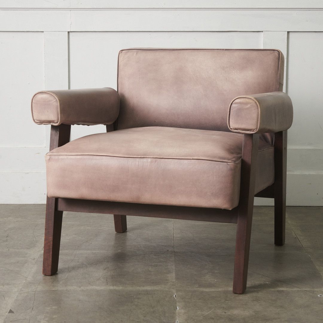 Pierre Jeanneret アームソファ 本革 1人掛け ヴィンテージ 肘掛け 椅子 イージーチェア ラウンジチェア モダン リプロダクト 95978