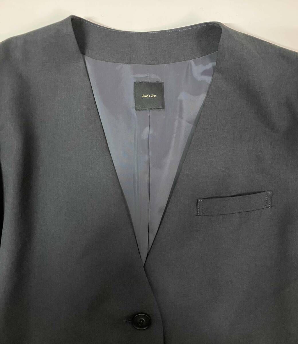 spick&span ノーカラードジャケット パウダーツイルノーカラー