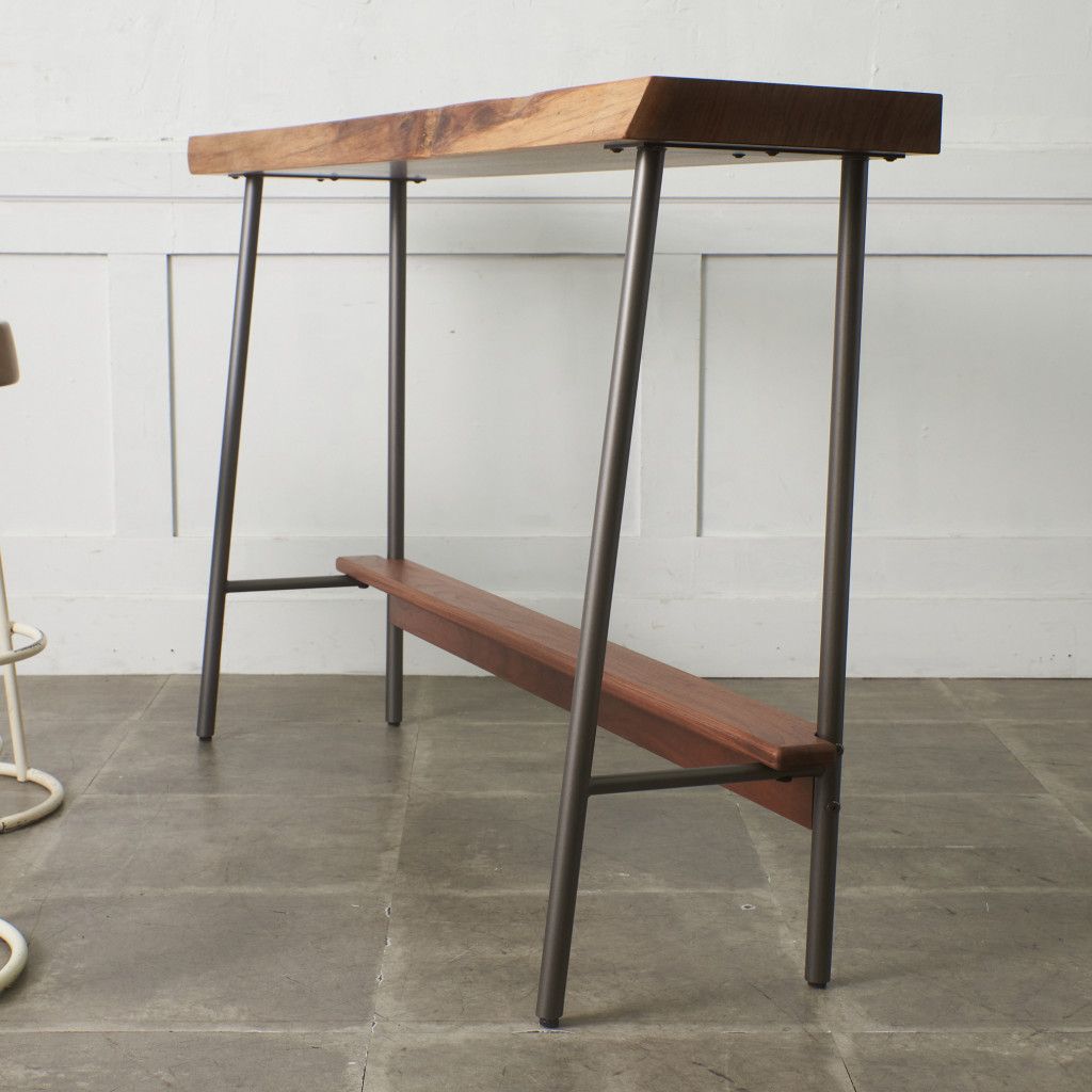 ウォールナット 無垢材 カウンターテーブル アイアン 飾り台