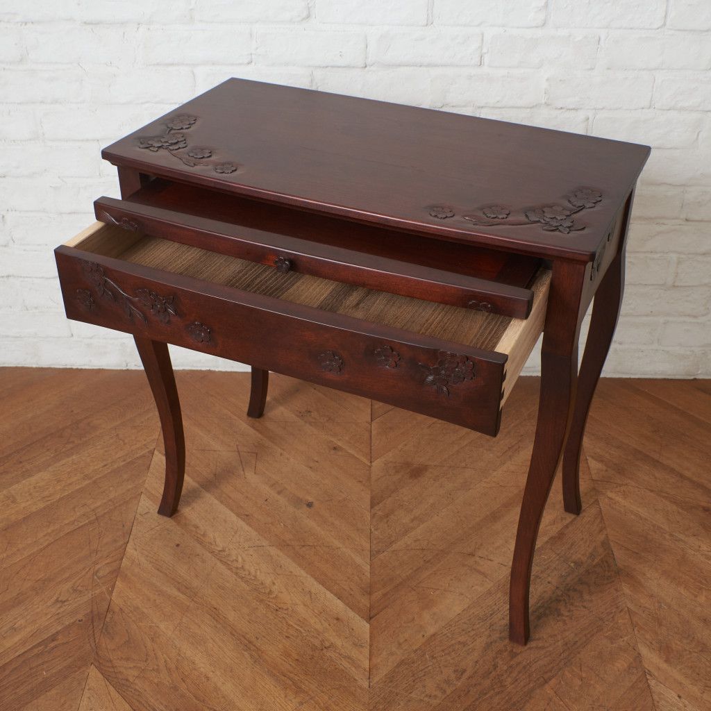 伝統工芸 軽井沢彫り デスク 桜 サクラ 木彫刻 書斎 机 無垢材