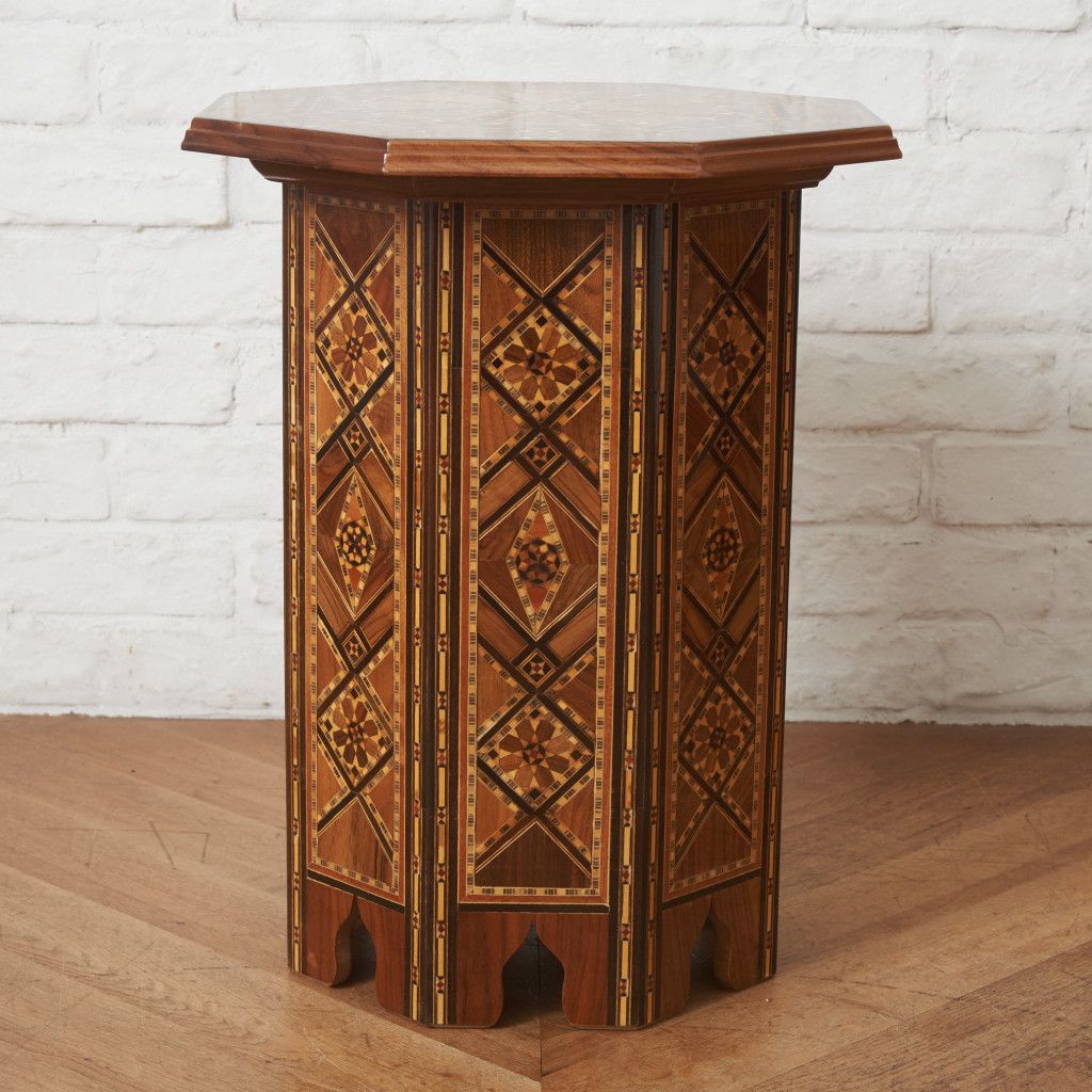 シリア製 ダマスカス 寄木細工 サイドテーブル 伝統工芸 木製 八角形