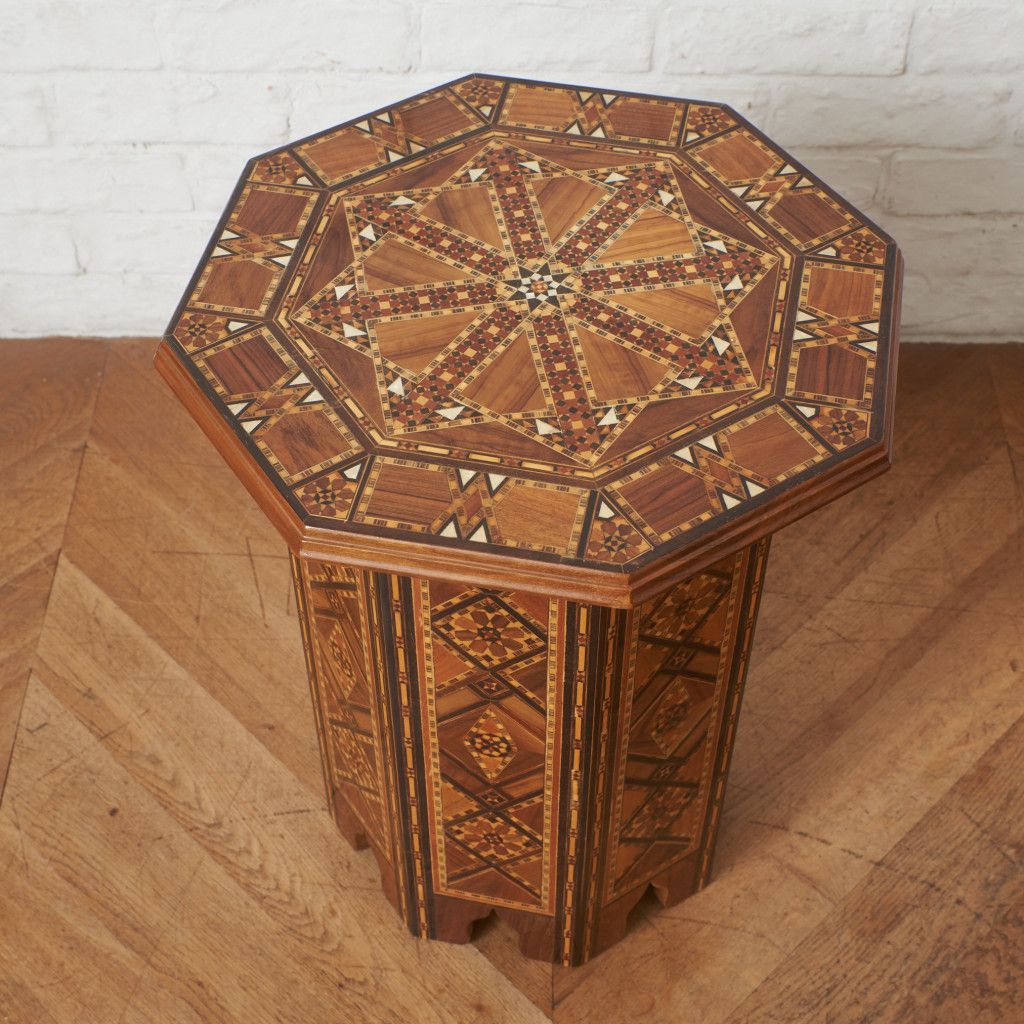 シリア製 ダマスカス 寄木細工 サイドテーブル 伝統工芸 木製 八角形