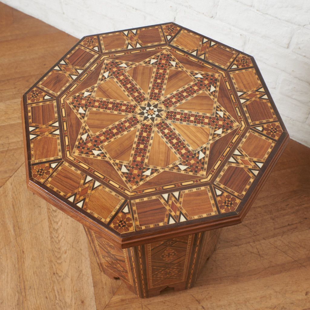 8角形　木彫り　象眼細工　シーシャムウッド　コーヒーテーブル　サイドテーブル 8角形 木彫り 象眼細工 シーシャムウッド コーヒーテーブル サイド