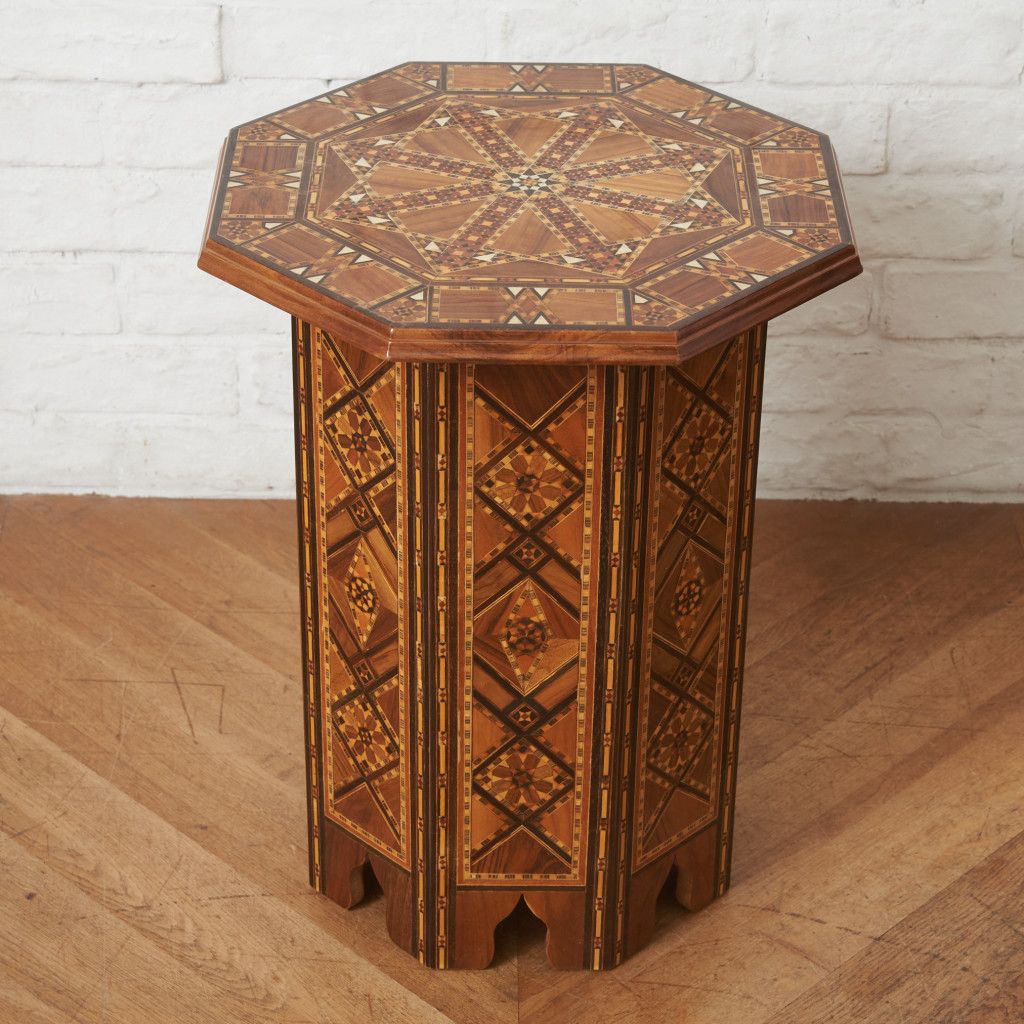 8角形　木彫り　象眼細工　シーシャムウッド　コーヒーテーブル　サイドテーブル 8角形 木彫り 象眼細工 シーシャムウッド コーヒーテーブル サイド