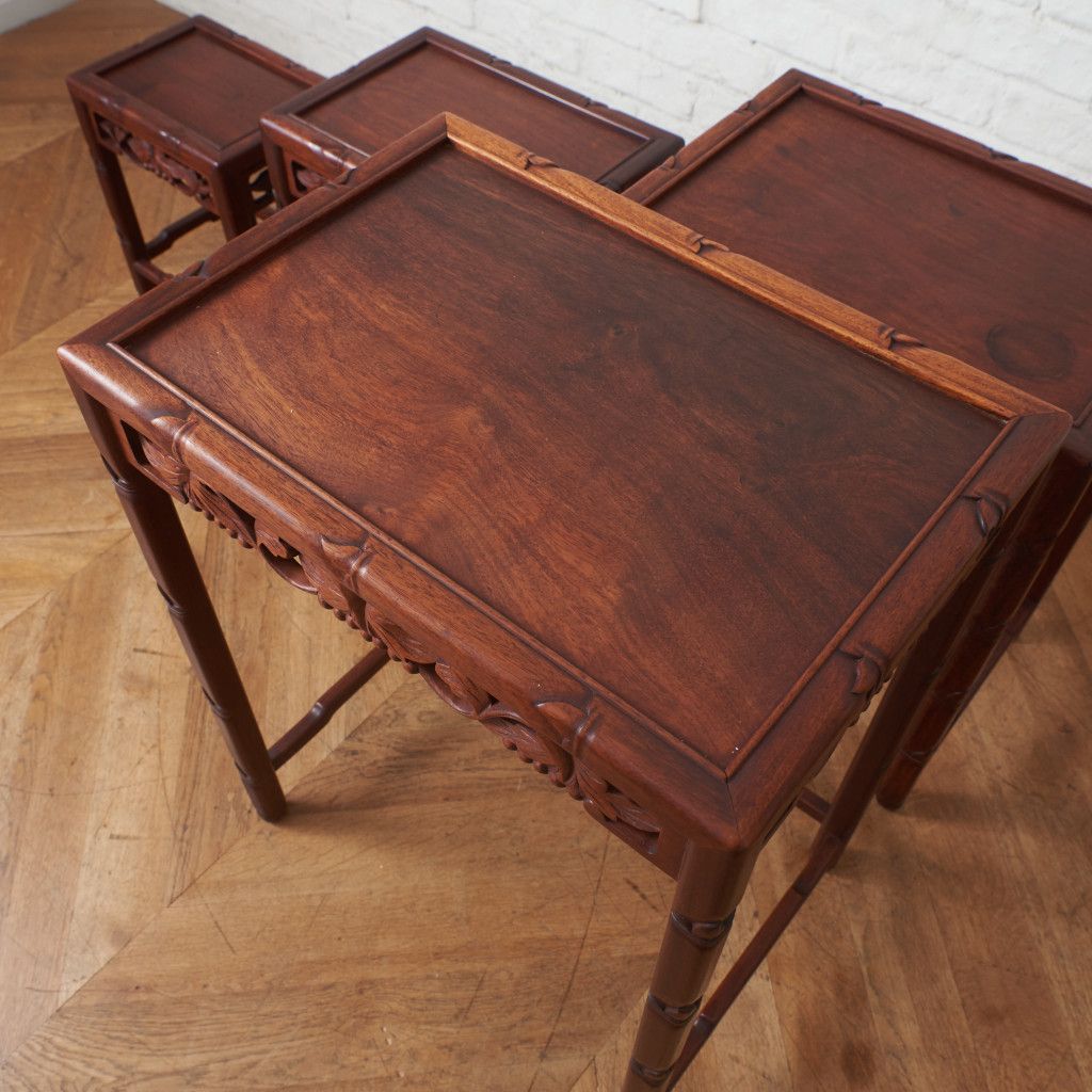 唐木家具 花梨 4連 ネストテーブル 花台 飾り台 カリン 無垢材 飾台