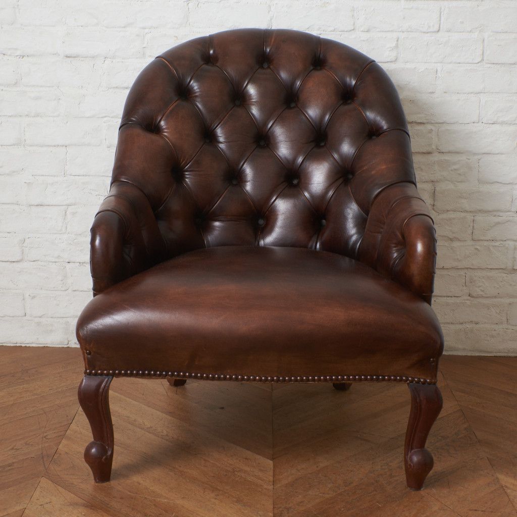 英国 アンティーク チェスターフィールド クラブチェア 本革 鋲 ボタン
