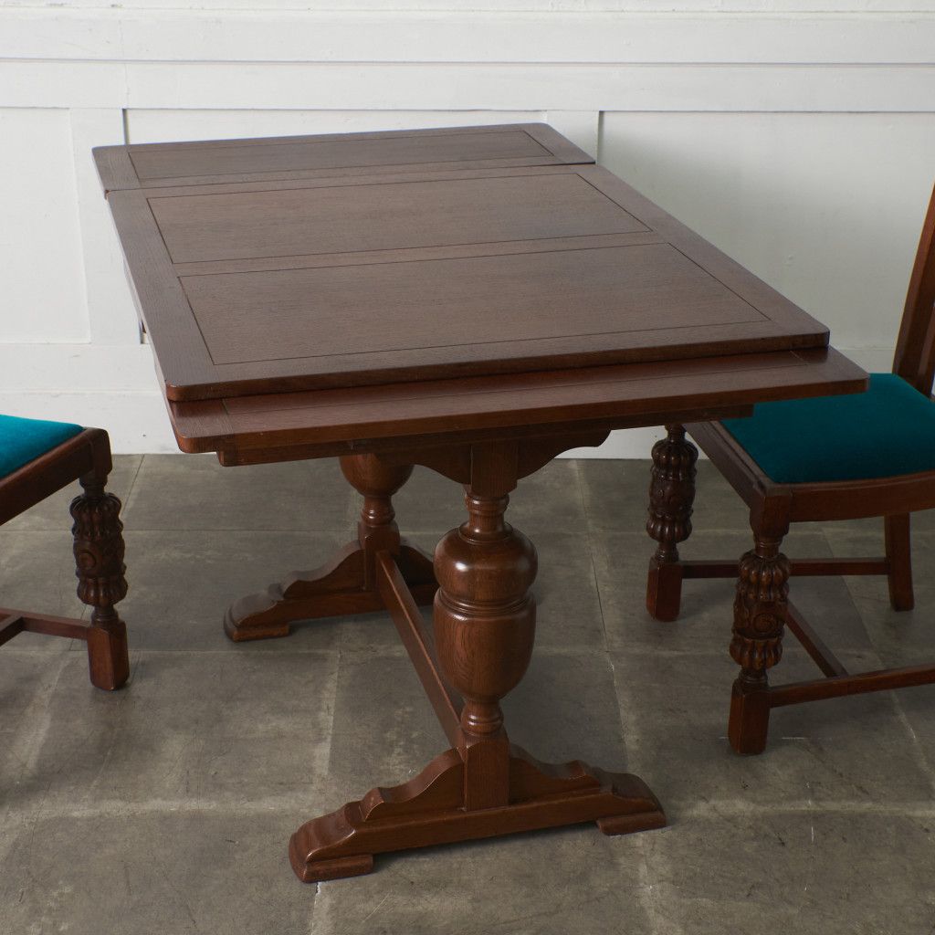 英国 アンティーク ドローリーフテーブル 伸長式 木彫刻 バルボス