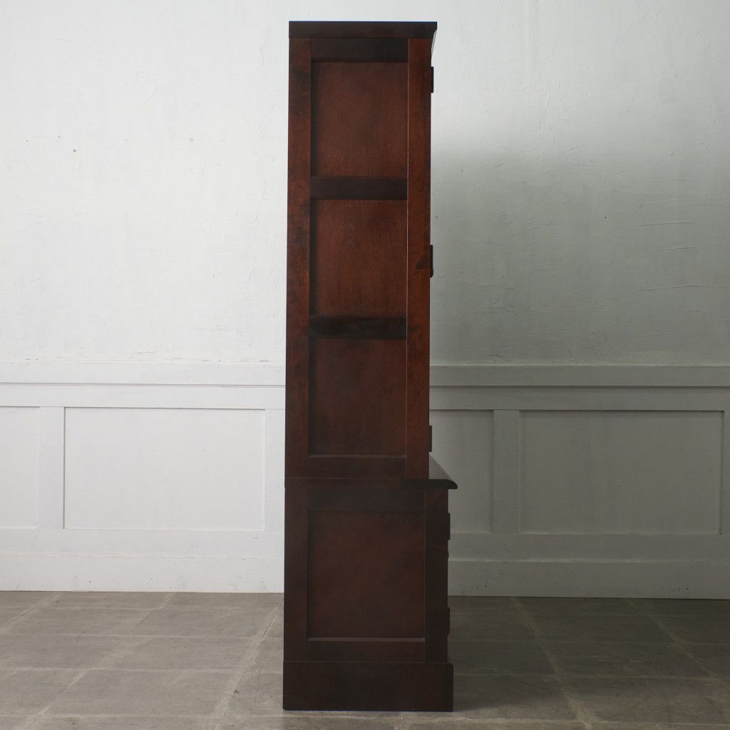 DDC21 北海道民芸家具 ブックキャビネット 本棚 書棚 カバ/樺 無垢材 北海道民芸家具 本箱 #118 書棚 3面扉 本棚 カップボード 飾り棚 食器