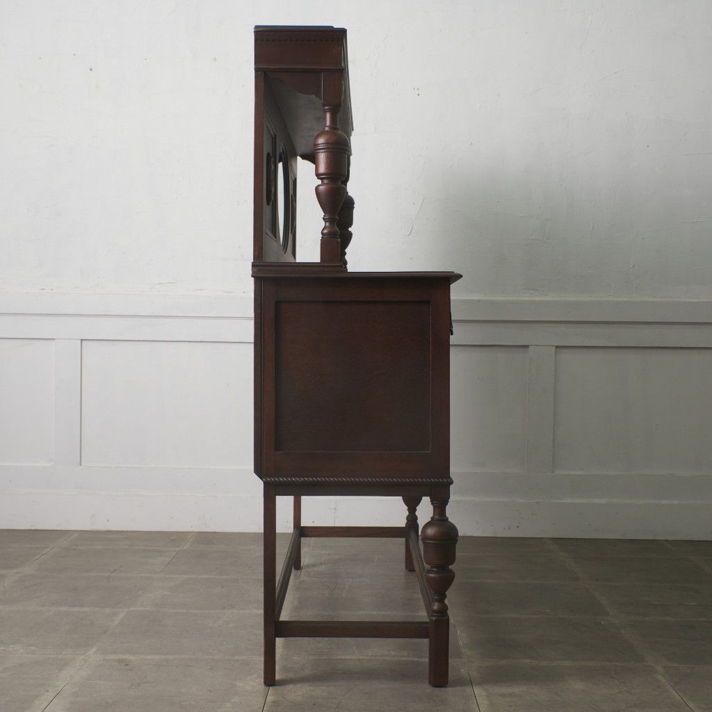 英国 アンティーク ミラーバック サイドボード 木製 オーク 飾り棚 鏡