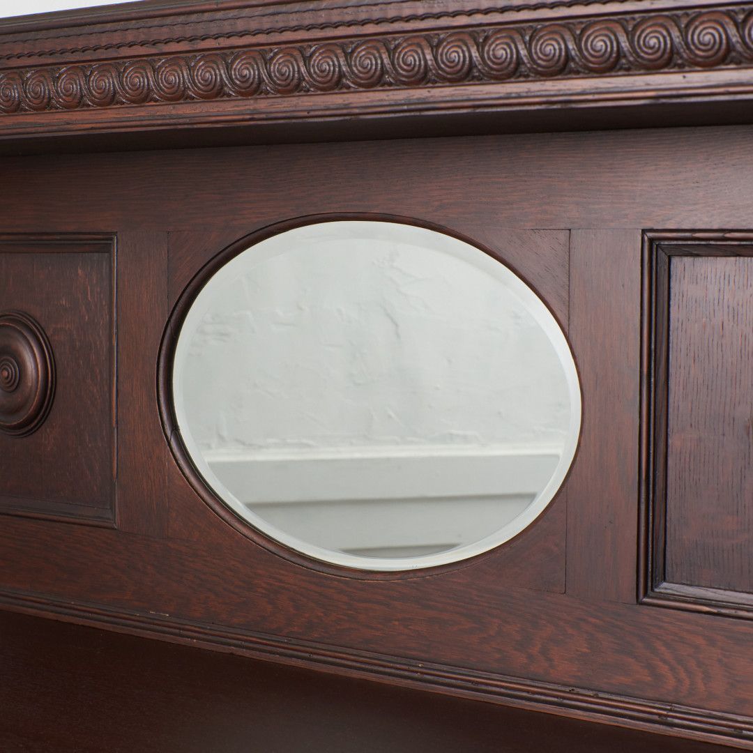 英国 アンティーク ミラーバック サイドボード 木製 オーク 飾り棚 鏡