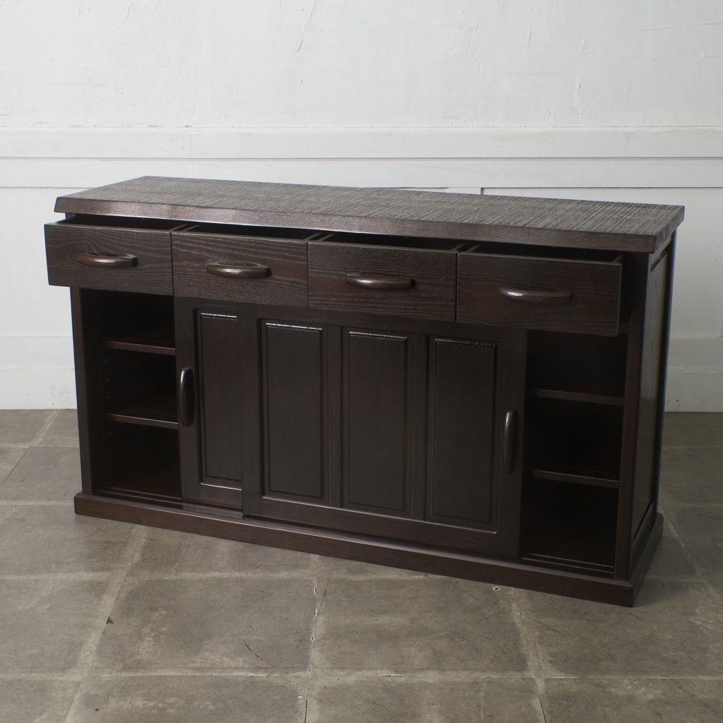 定価74万 博永家具 欅 カウンター 150 サイドボード 鋸目 茶棚 拭き漆