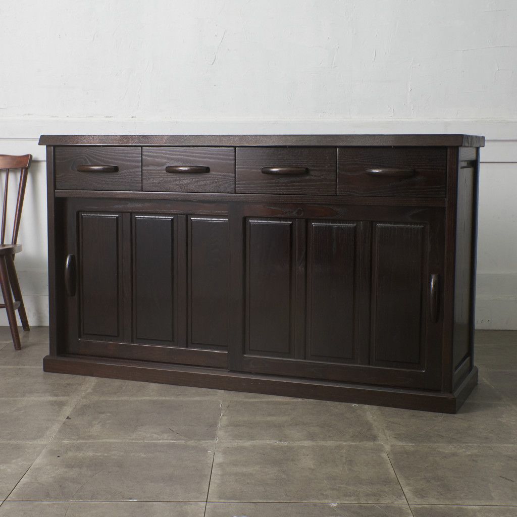 定価74万 博永家具 欅 カウンター 150 サイドボード 鋸目 茶棚 拭き漆