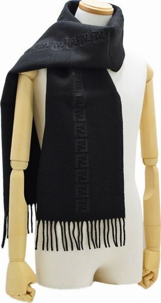 FENDI カシミヤ マフラー マフラー フェンディ カシミヤ100% イタリア製 ブラック色 FENDI bowl