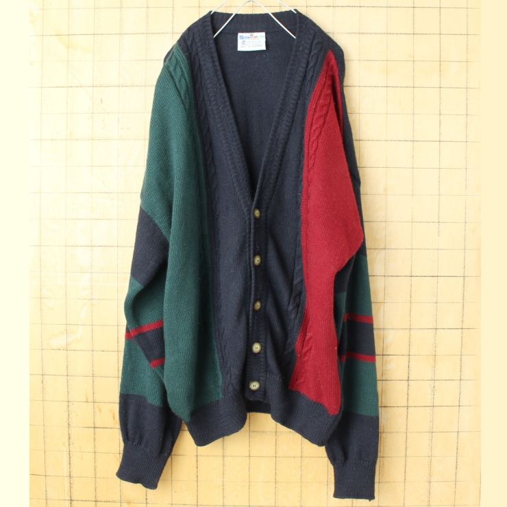 90sオーストラリア製SovranoウールカーディガンネイビーXL古着 aw75 