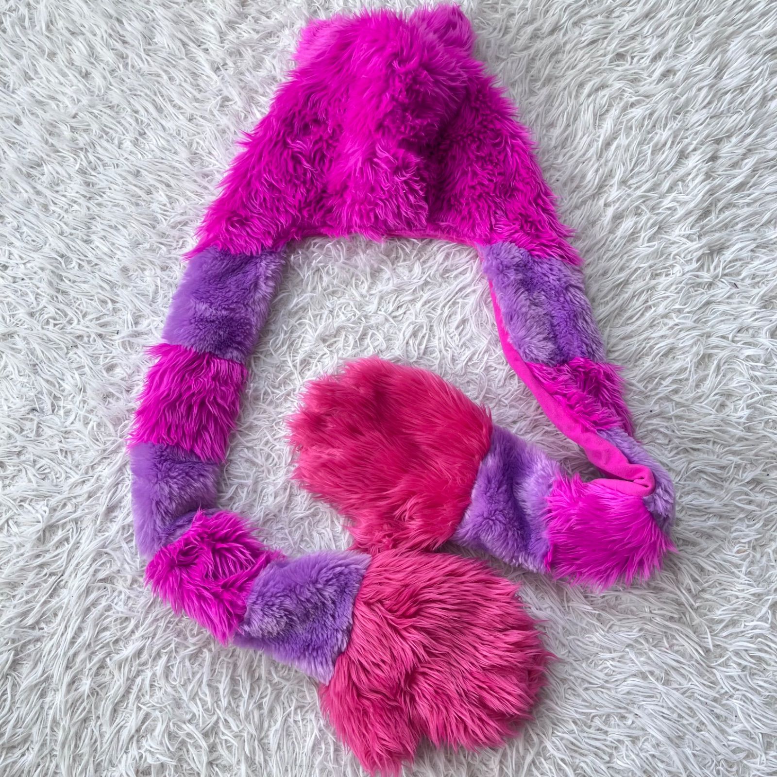 美品 ディズニーリゾート チェシャ猫 マフラー ファンキャップ