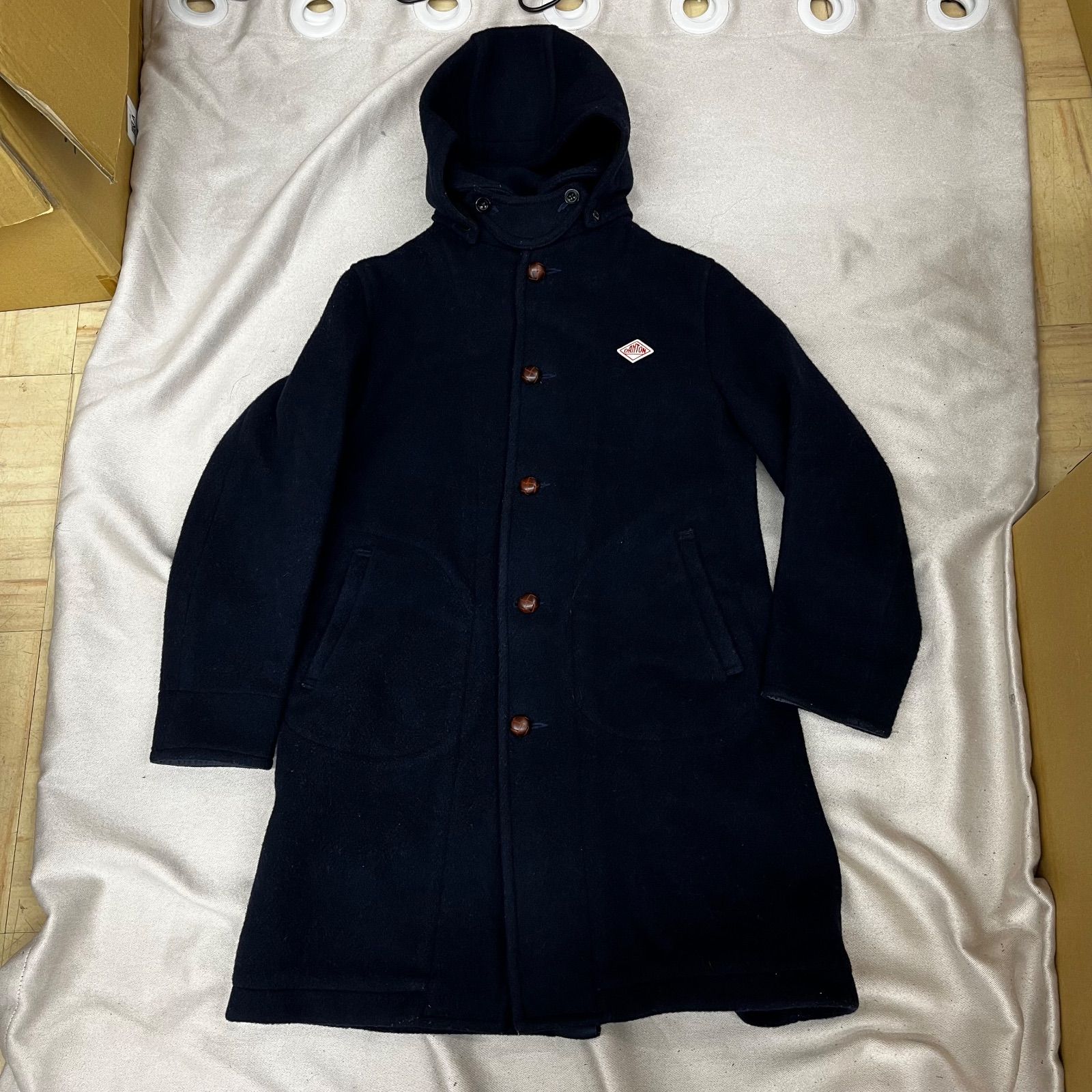 【美品】42 ダントン ウールモッサ コート ジャケット くるみボタン 紺 DANTON ダントン ウールコート ミドル丈コート アウター ウールモッサ