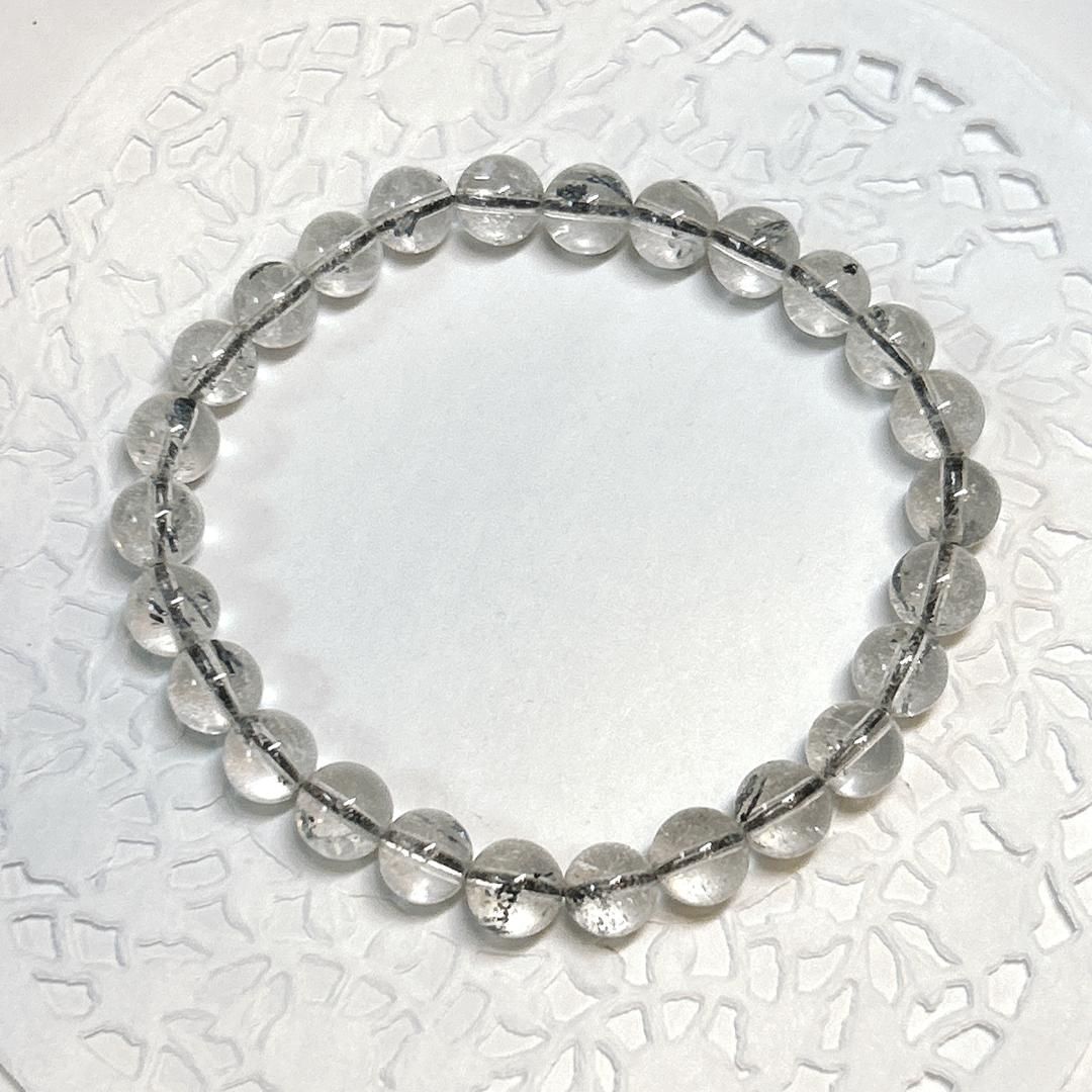  E17806 スティブナイトinクォーツ8㎜ ブレスレット Stibnite in Quartz bracelet 小物整理棚 置物 インテリア小物