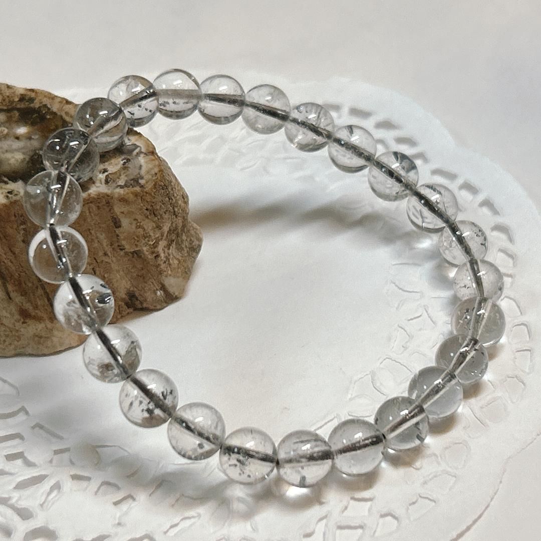 E17805 スティブナイトinクォーツ8㎜ ブレスレット Stibnite in Quartz bracelet