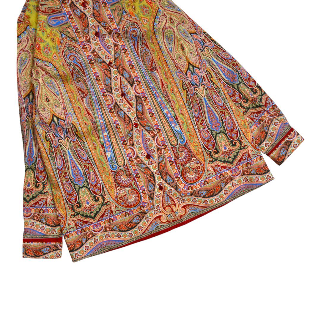 ETRO】ペイズリー柄 コットンブレンドシャツ オレンジ系 サイズ46 総柄 極美品】ETROエトロ イタリア製 ペイズリー柄総柄ストレッチコットン