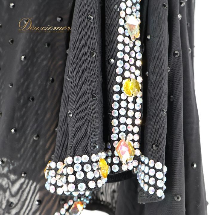 社交ダンス 衣装 ラテン ドレス ワンピース 黒 ビジュー デモ 競技