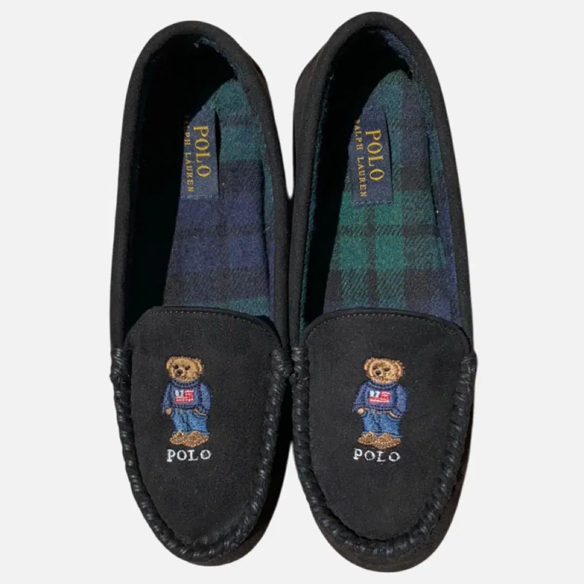 ポロ ラルフローレン ベア ブラック スウェード ローファー モカシン