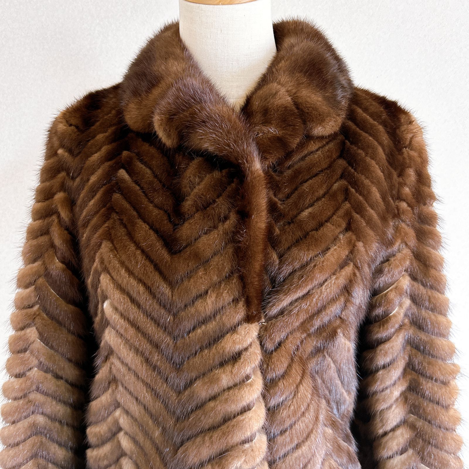 ELEGANCE L fur カットミンク 毛皮 コート ブラウン 9号 ネーム入り 