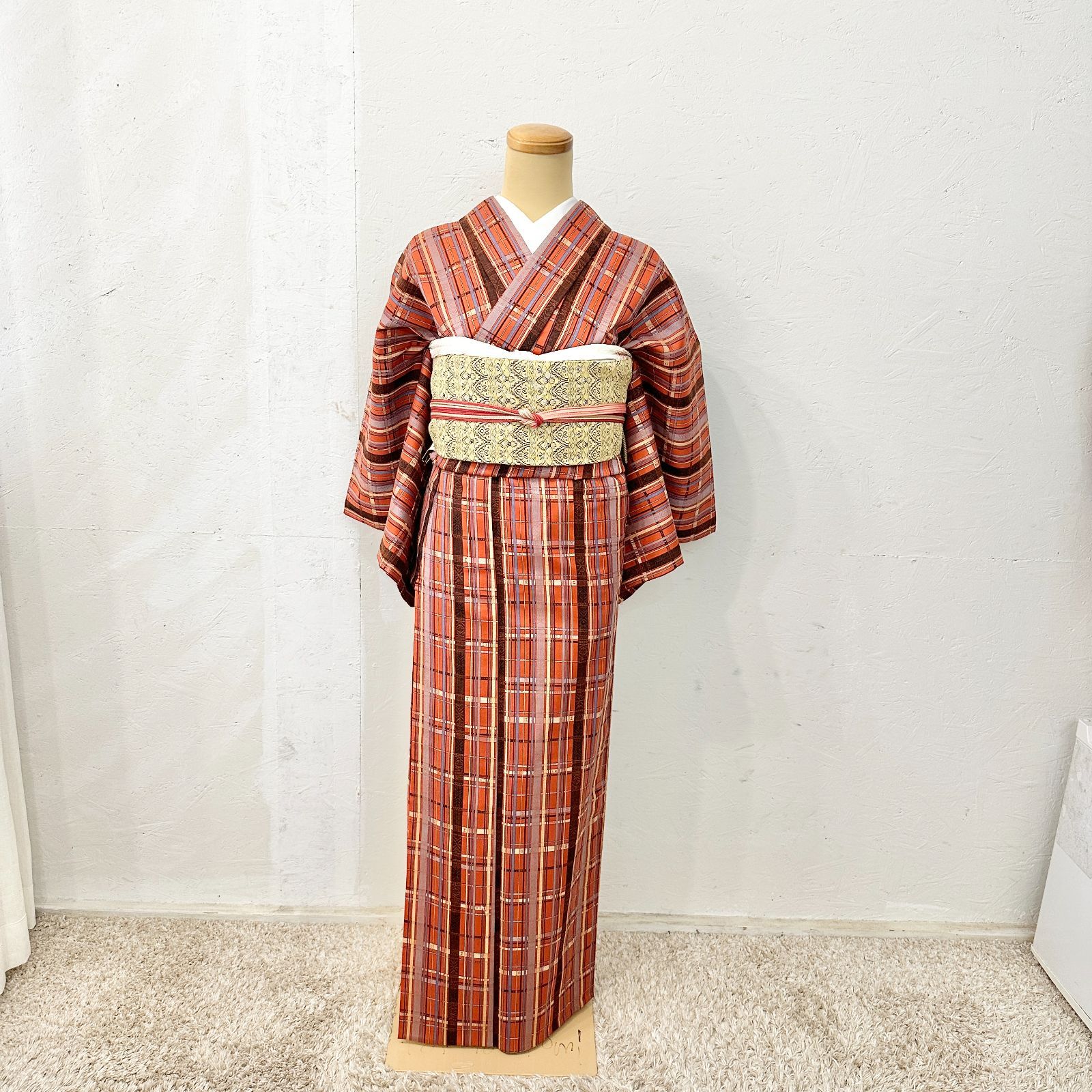 ウール着物 初心者セット ウール着物・名古屋帯・帯締め 帯揚げセット 