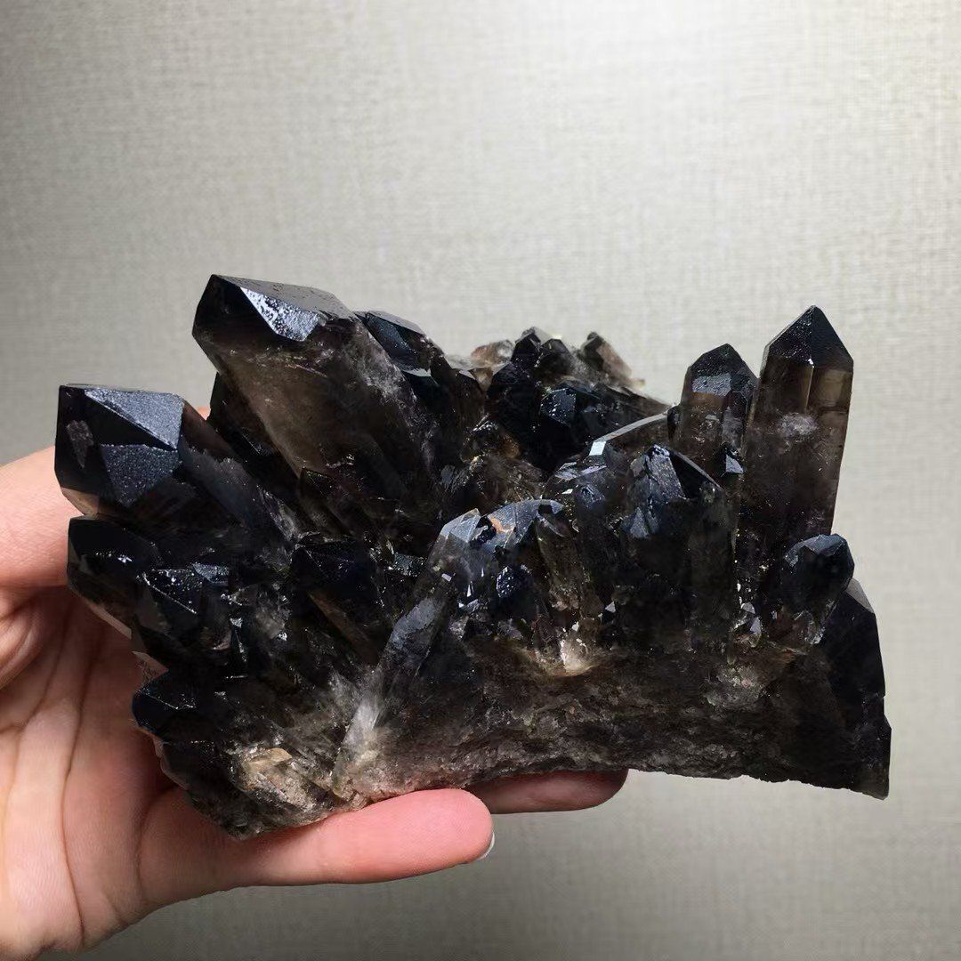  AAA級 魔除け 天然モリオン 黒水晶 クラスター置物B0123 YS 219C 置物 インテリア小物