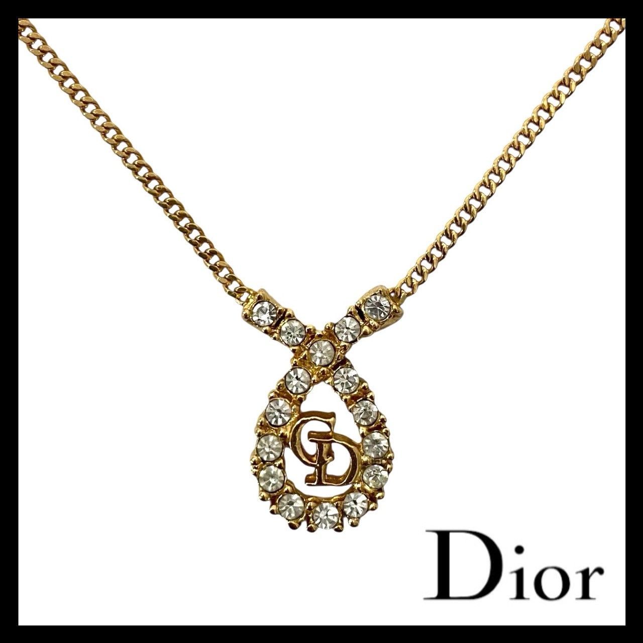 ChristianDior ディオール ロゴトップ ネックレス ラインストーン Christian Dior ラインストーントップネックレス(ヴィンテージ