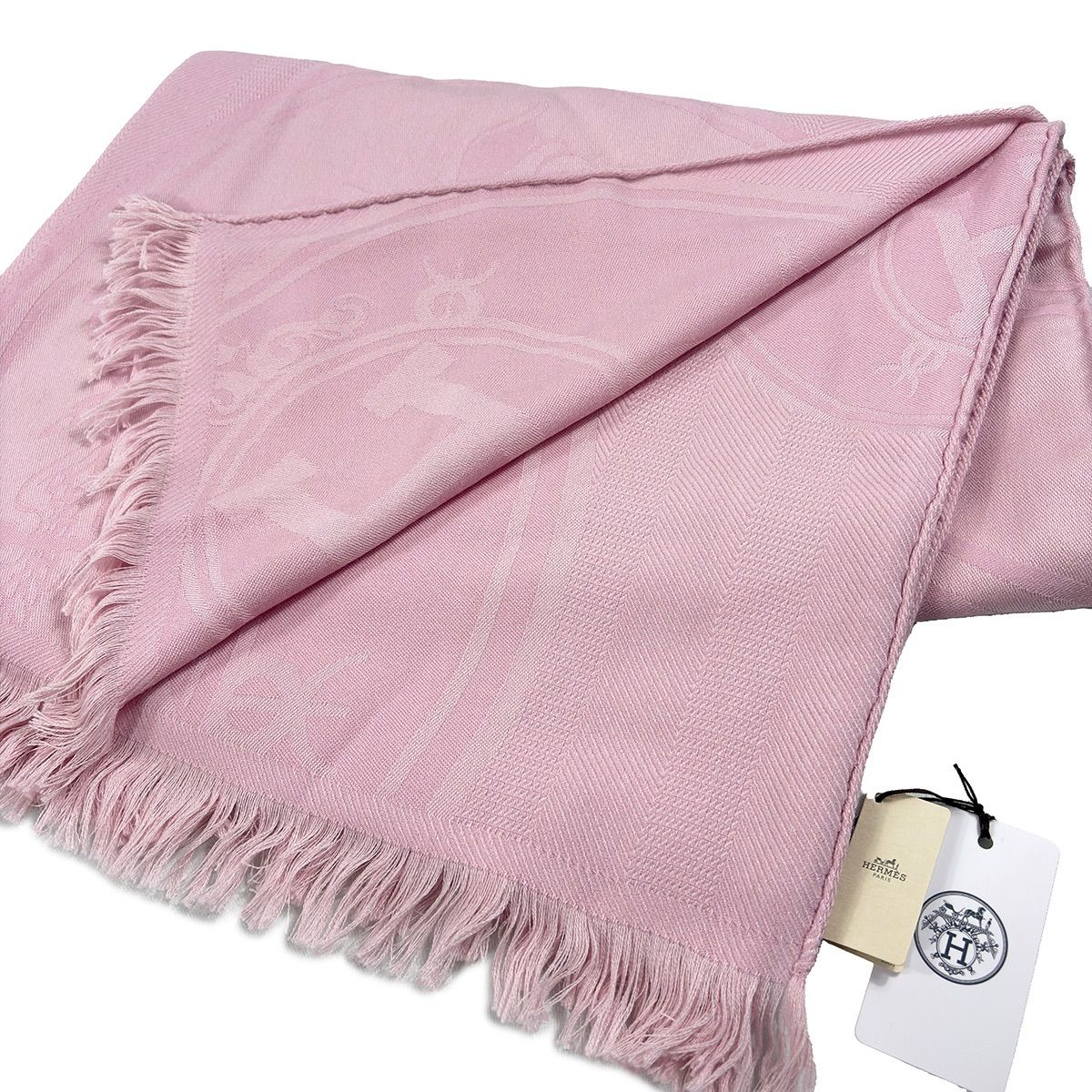 HERMES】 エルメス ニューリブリス ストール カシミヤ シルク ローズ