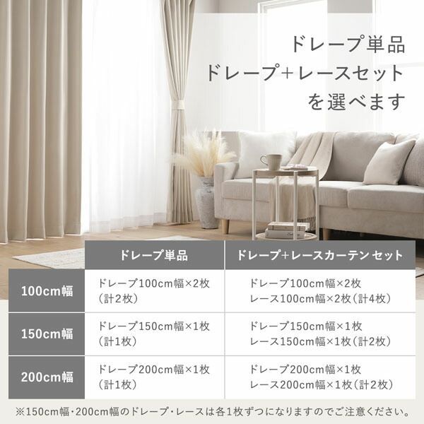 形状記憶加工付き 1級遮光 防炎 ドレープカーテン ＋ レースカーテン