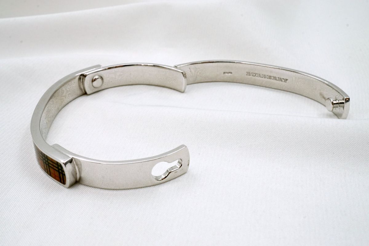 磨き済/美品 BURBERRY バーバリー SV バングル ブレスレット 925 バーバリー ブレスレット バングル ノバチェック アクセサリー メタル