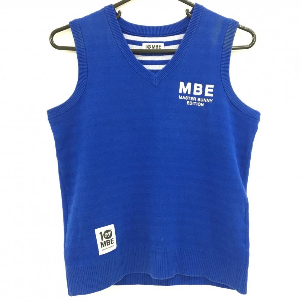 マスターバニー ニットベスト ブルー×白 バックロゴ コットン混 10周年
