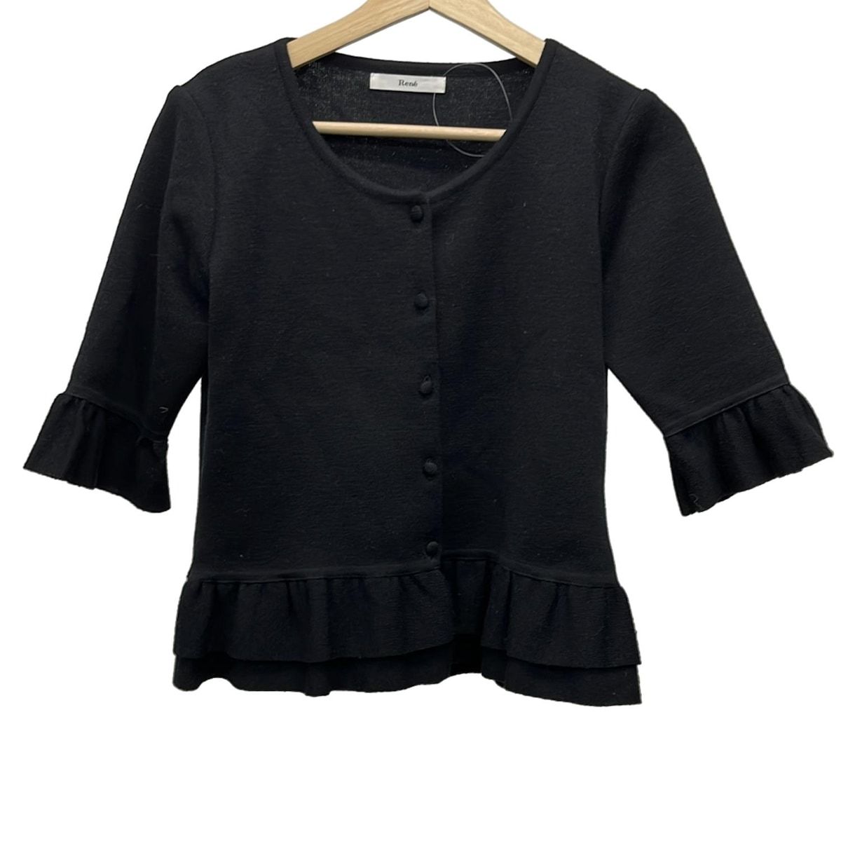 René ルネ◆カーディガン 36 黒 Rene(ルネ) カーディガン サイズ36 S レディース - 黒 七分袖/フリル